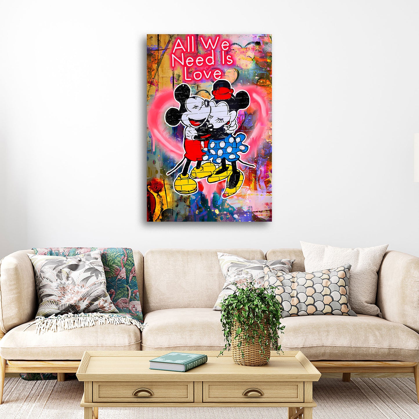 Romantische Mäuse Comic Neon Schriftzug Wandbild