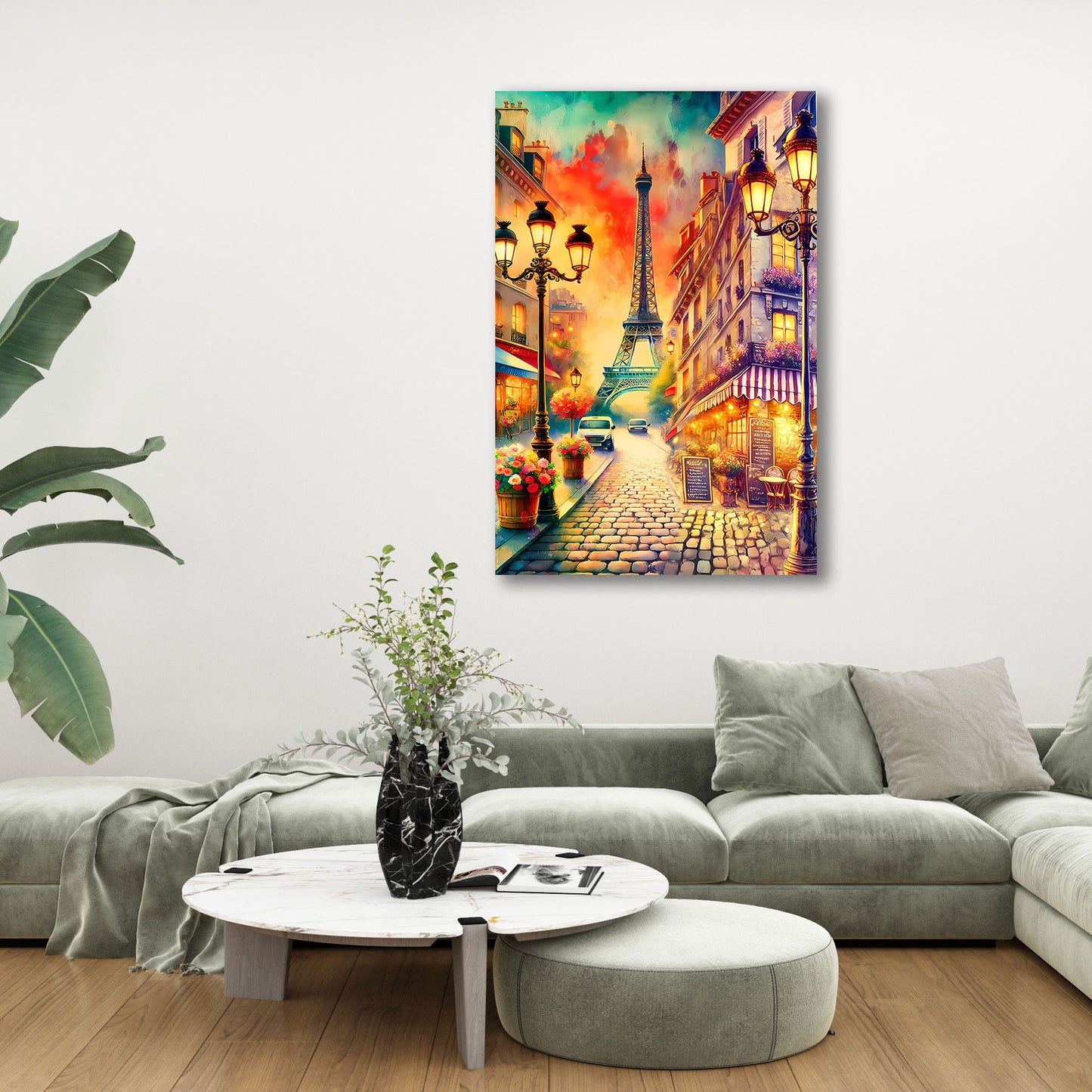 Romantische Stadt Paris Laternen Blumen Bistro Wandbild