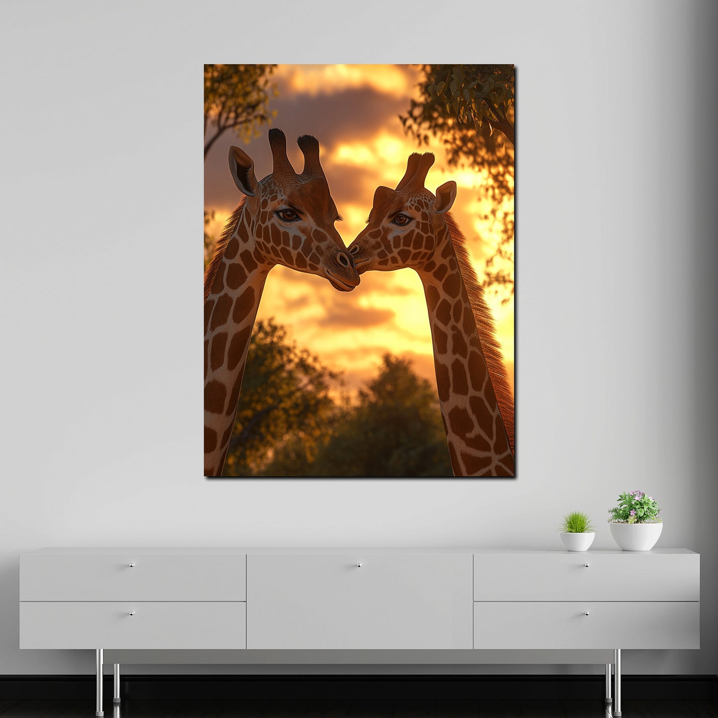 Romantisches Giraffenpaar Afrika Landschaft Wandbild