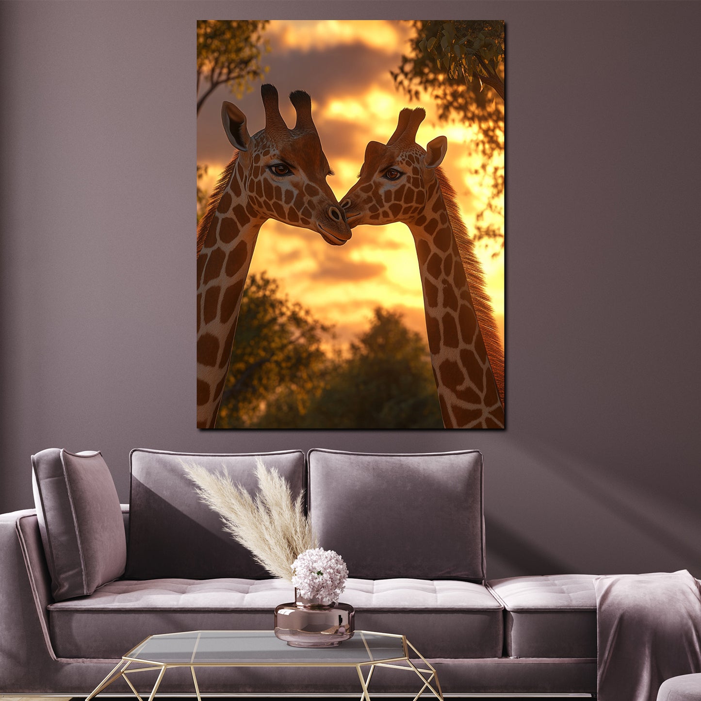 Romantisches Giraffenpaar Afrika Landschaft Wandbild