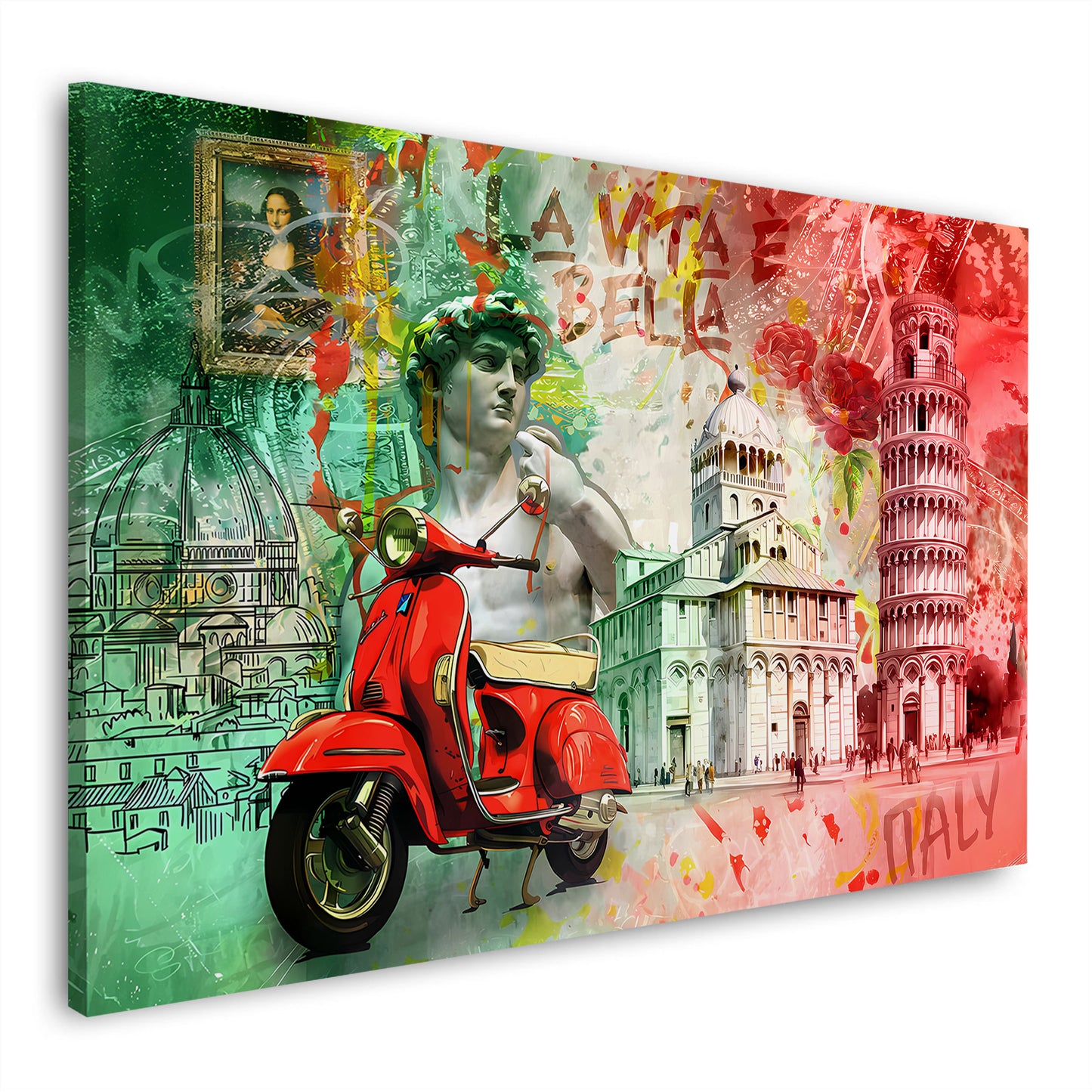 Rote Vespa La Vita è Bella Sehenswürdigkeiten Pop Art Wandbild