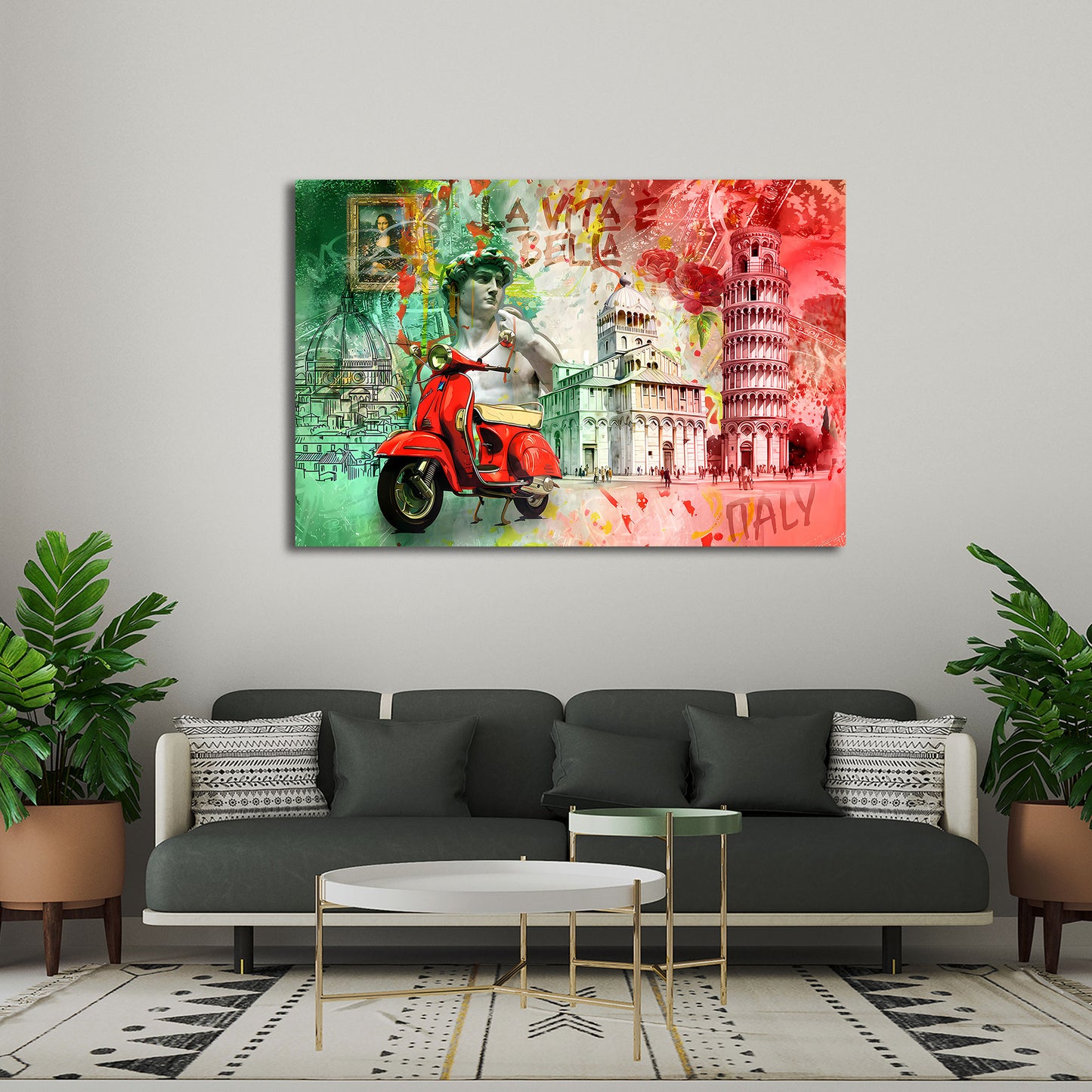 Rote Vespa La Vita è Bella Sehenswürdigkeiten Pop Art Wandbild