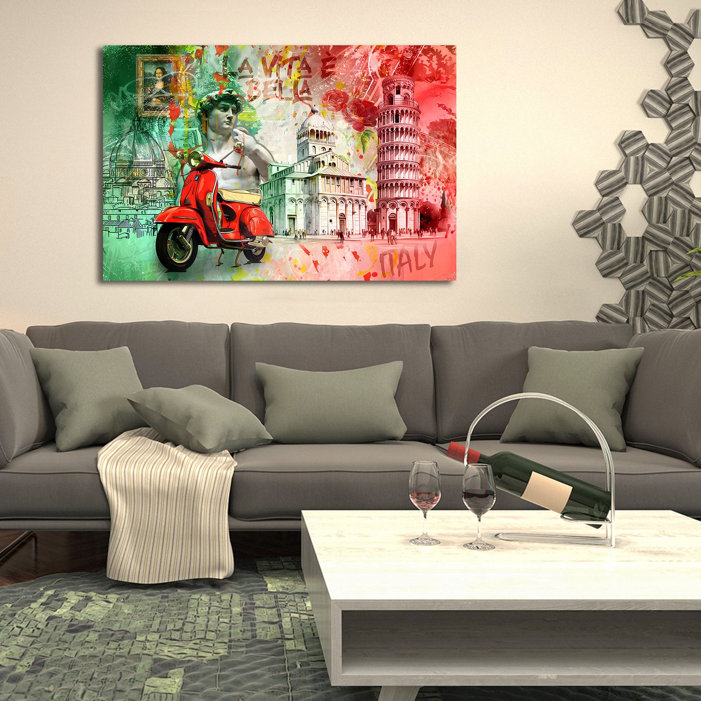 Rote Vespa La Vita è Bella Sehenswürdigkeiten Pop Art Wandbild