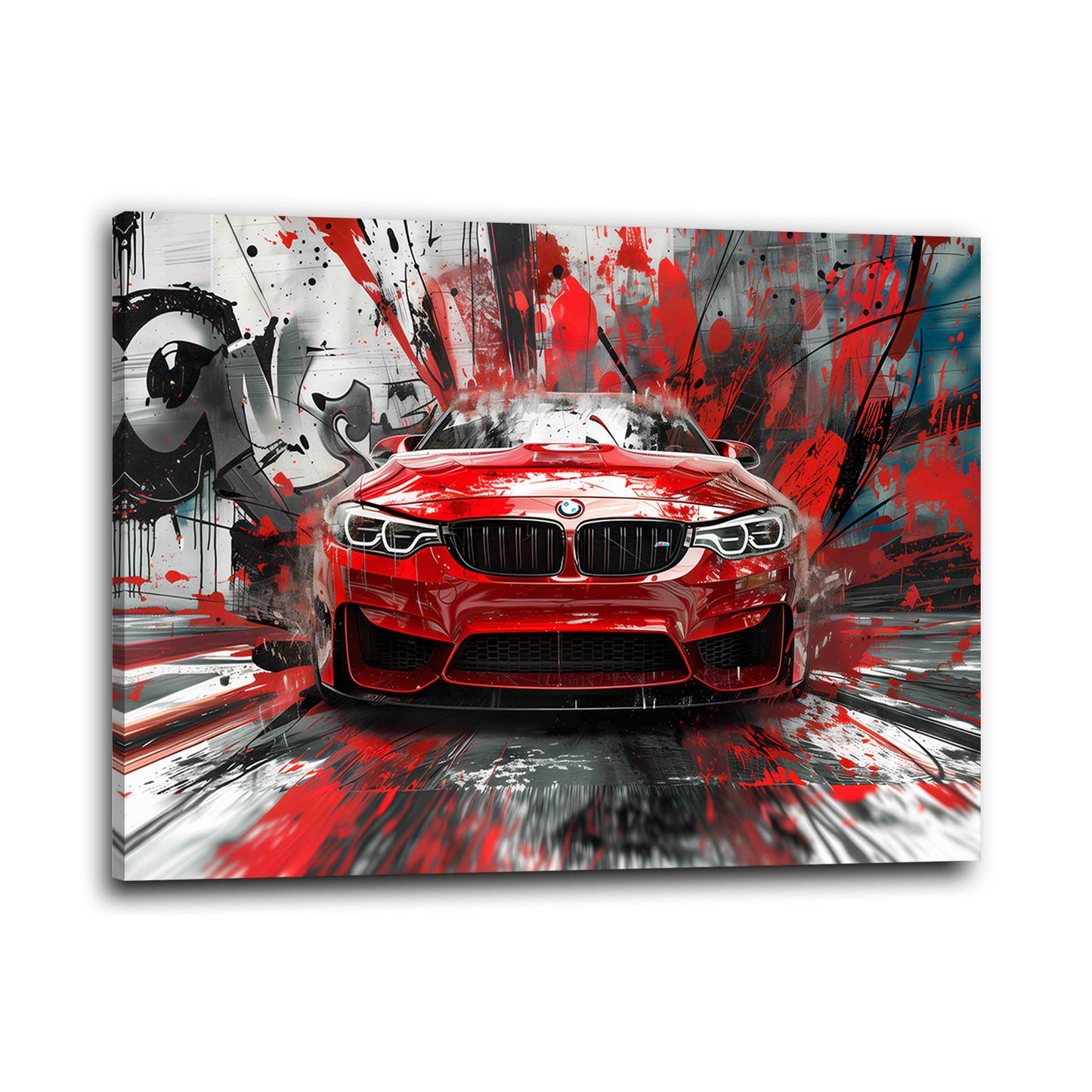 Roter BMW mit Lackeffekten Graffiti Energie Wandbild