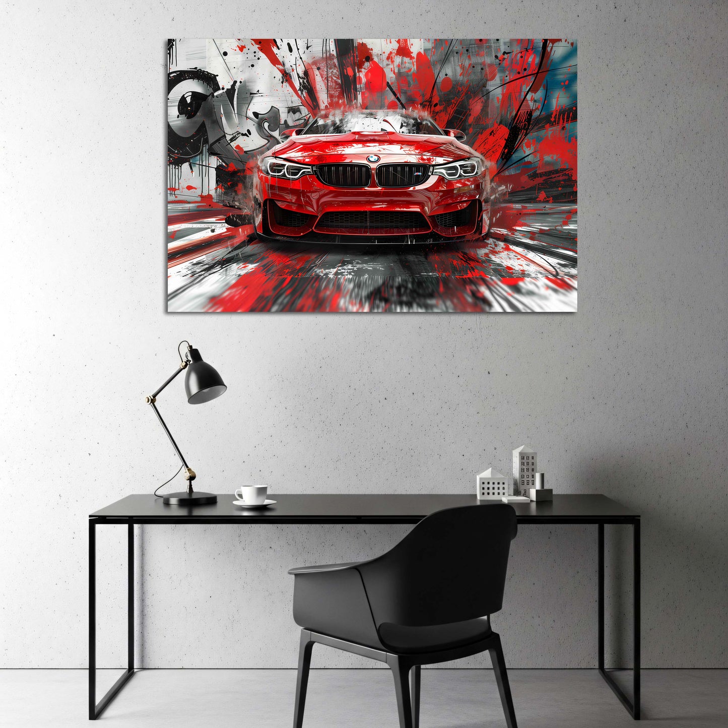 Roter BMW mit Lackeffekten Graffiti Energie Wandbild