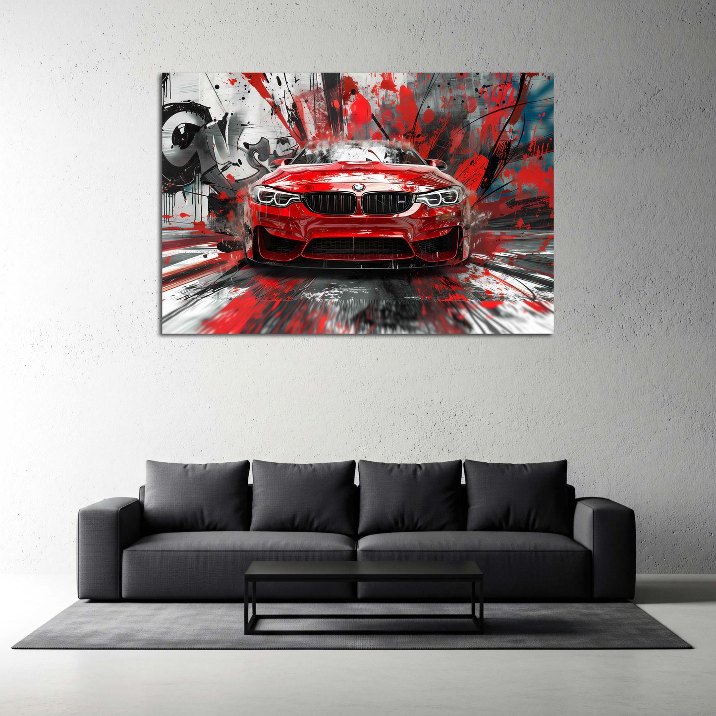 Roter BMW mit Lackeffekten Graffiti Energie Wandbild