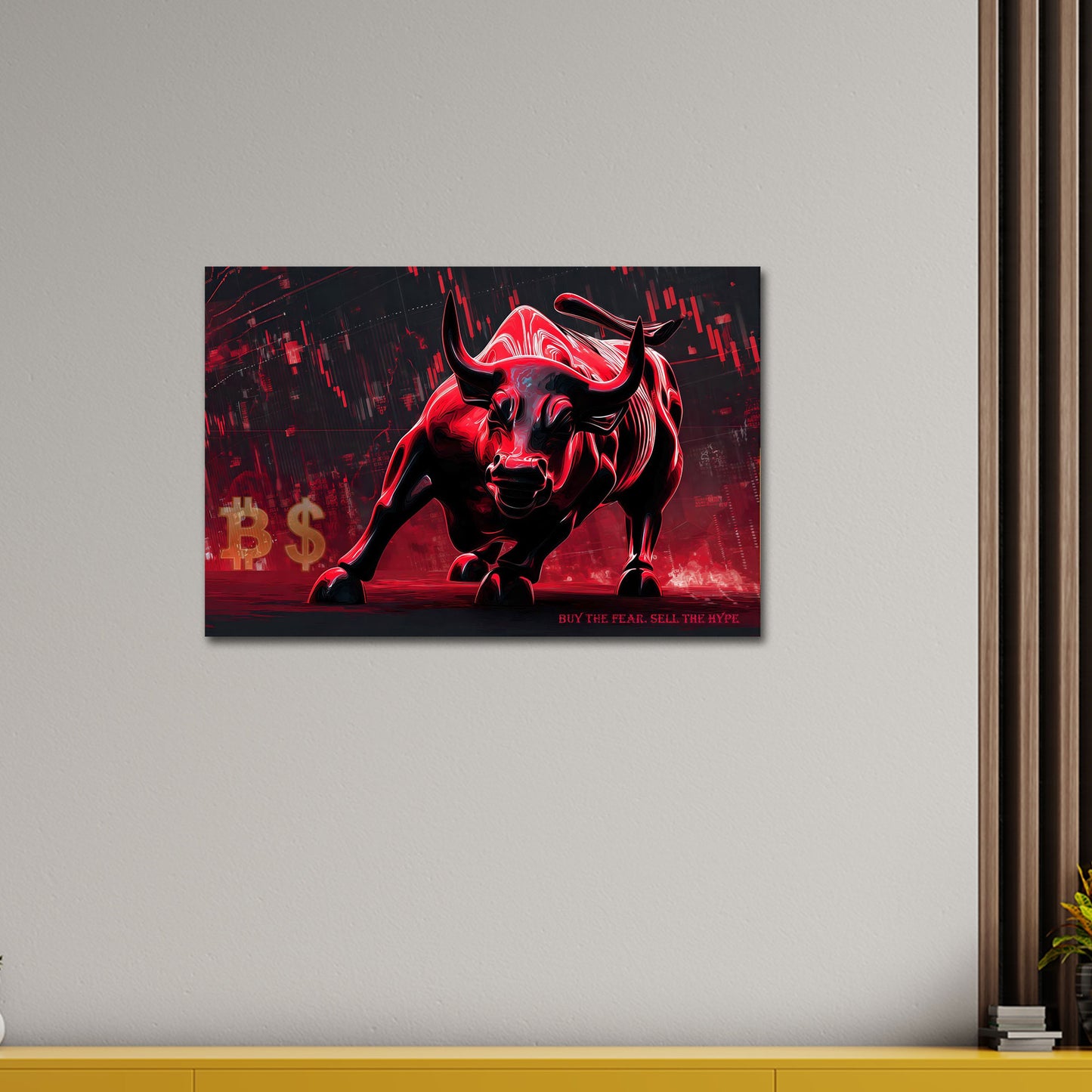 Roter Bulle mit Krypto Markt und Finanzen Power Wandbild