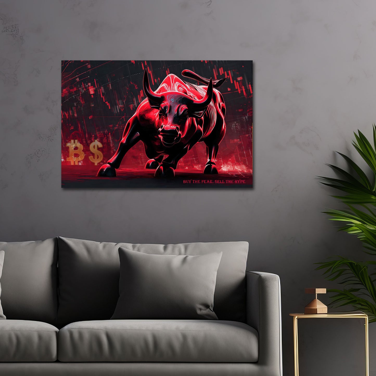 Roter Bulle mit Krypto Markt und Finanzen Power Wandbild