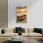 Strand Wandbild mit Ruderboot als Blickfang im hellen Wohnraum