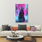 Samurai Katze futuristische Rüstung Neon Cyberpunk Straße Wandbild