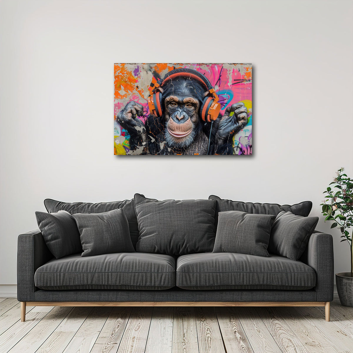 Street Art Tier Wandbild im Querformat über dem Sofa