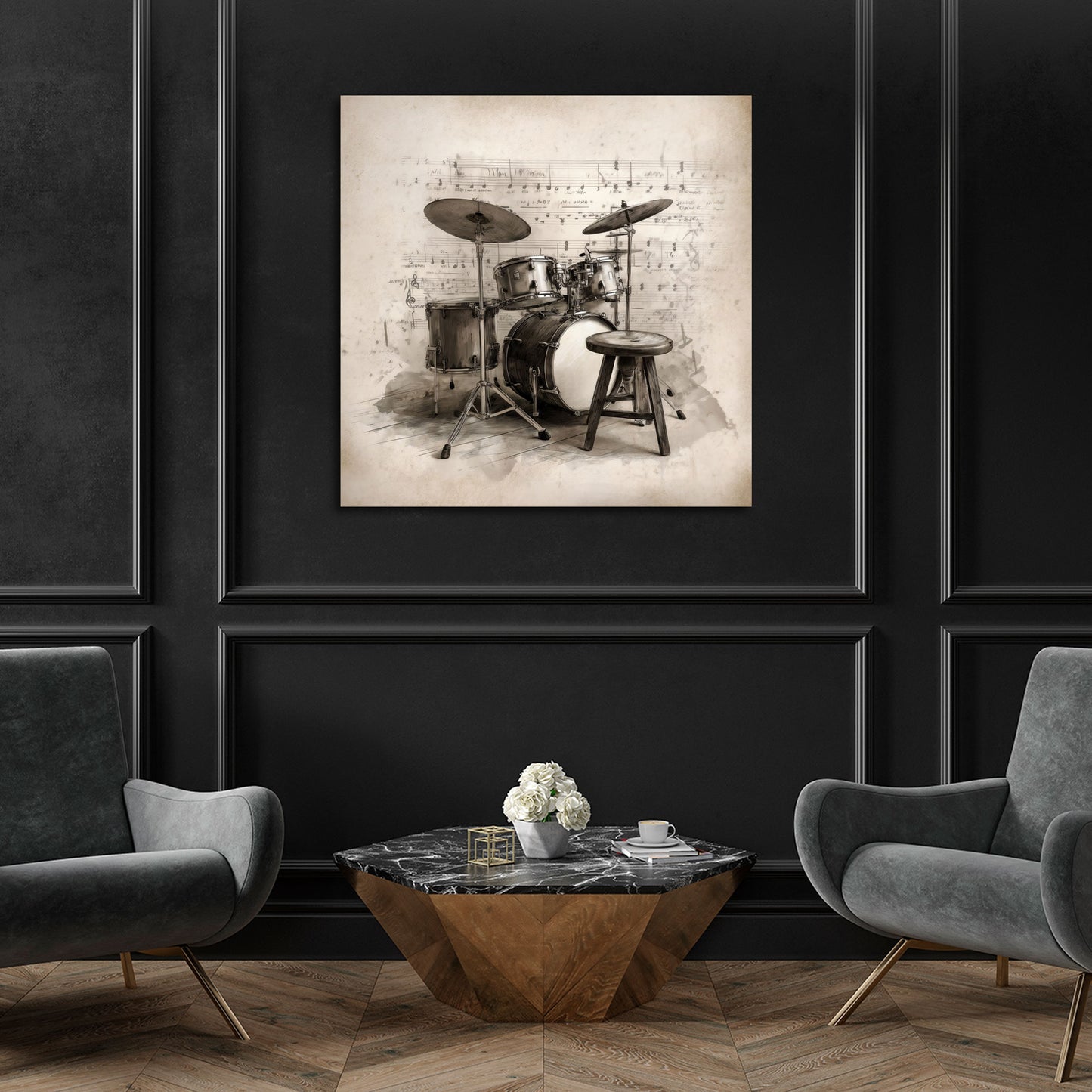 Schlagzeug musikalische Illustration Noten Hintergrund Wandbild