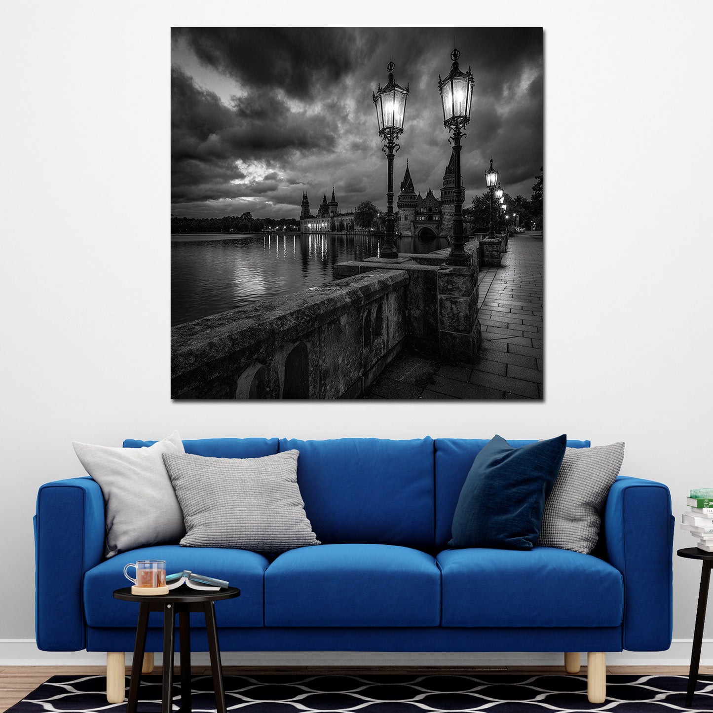 Schloss Schwerin schwarz weiß Romantische Brückenszene Wandbild