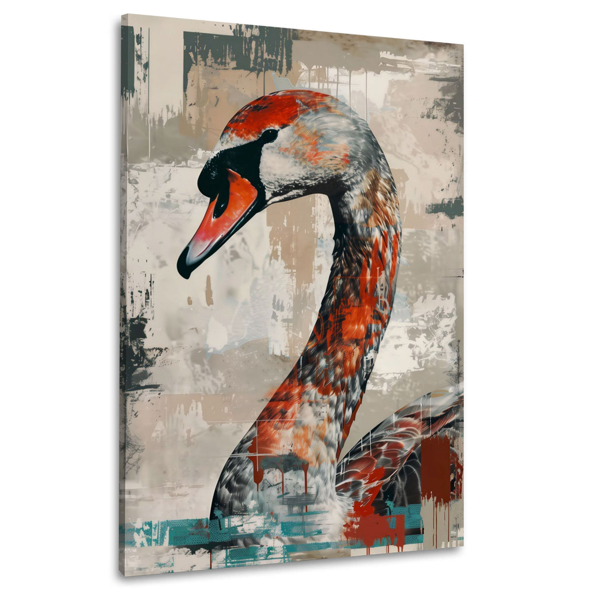 Wandbild Schwan in Rostbraun und Beige im Grunge Stil auf Leinwand