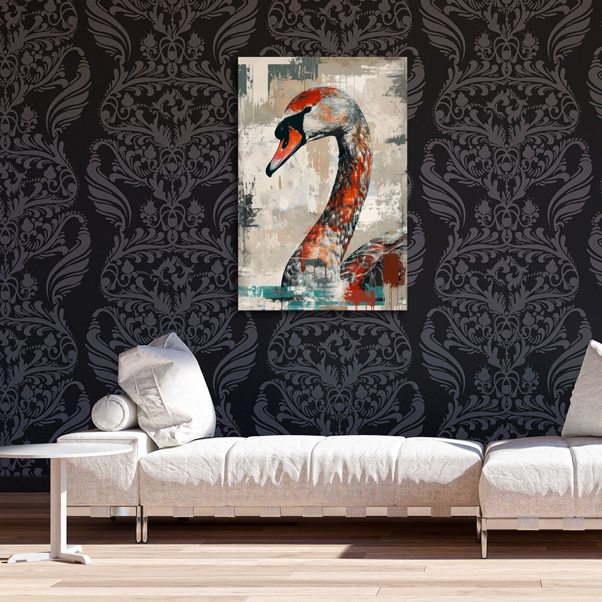 Detailansicht Schwan Wandbild mit rostroten Federn und rauer Struktur