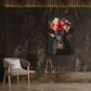 Schwarze Kuh mit roter Blumenkrone Wandbild