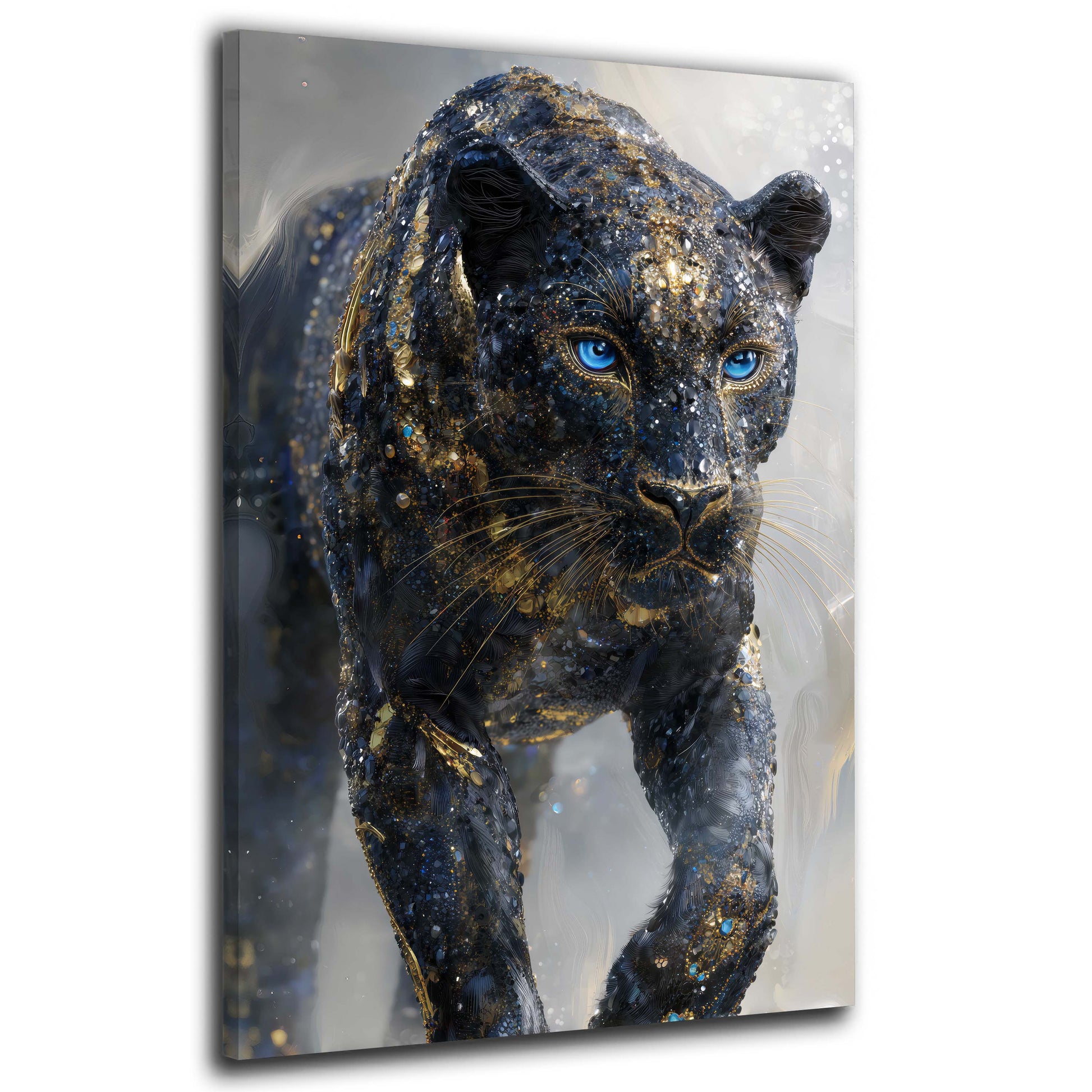Schwarzer Panther im Sprung mit Goldglanz Wandbild