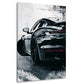 Schwarzer Porsche Sportwagen in Heckansicht im Grunge-Look als Wandbild