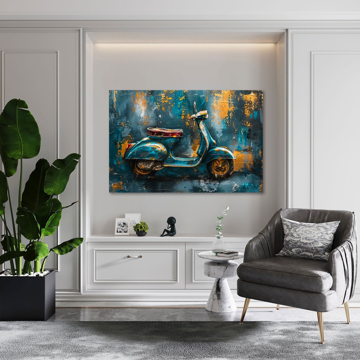 Retro Vespa Wandbild im modernen Büro