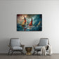Detailansicht Segelboote Wandbild mit roten Segeln und pastosem Farbauftrag