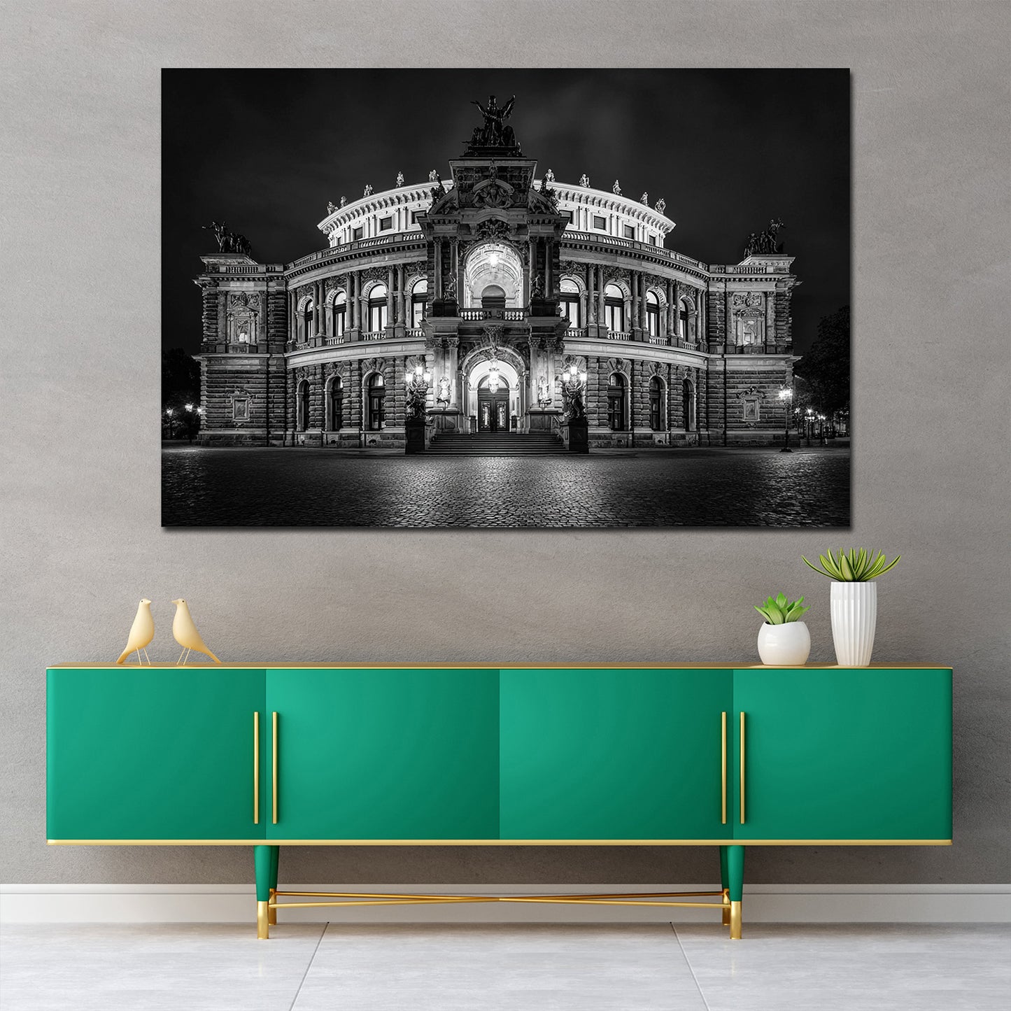 Semperoper Dresden Fotografie bei Nacht schwarz weiß Wandbild