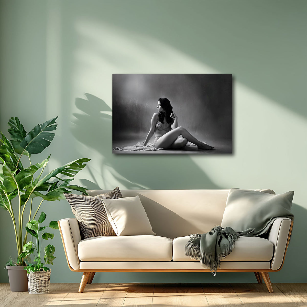 Schwarz Weiß Wandbild im Querformat im Schlafzimmer
