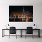 Skyline von Dubai Burj Khalifa am Wasser bei Nacht Wandbild