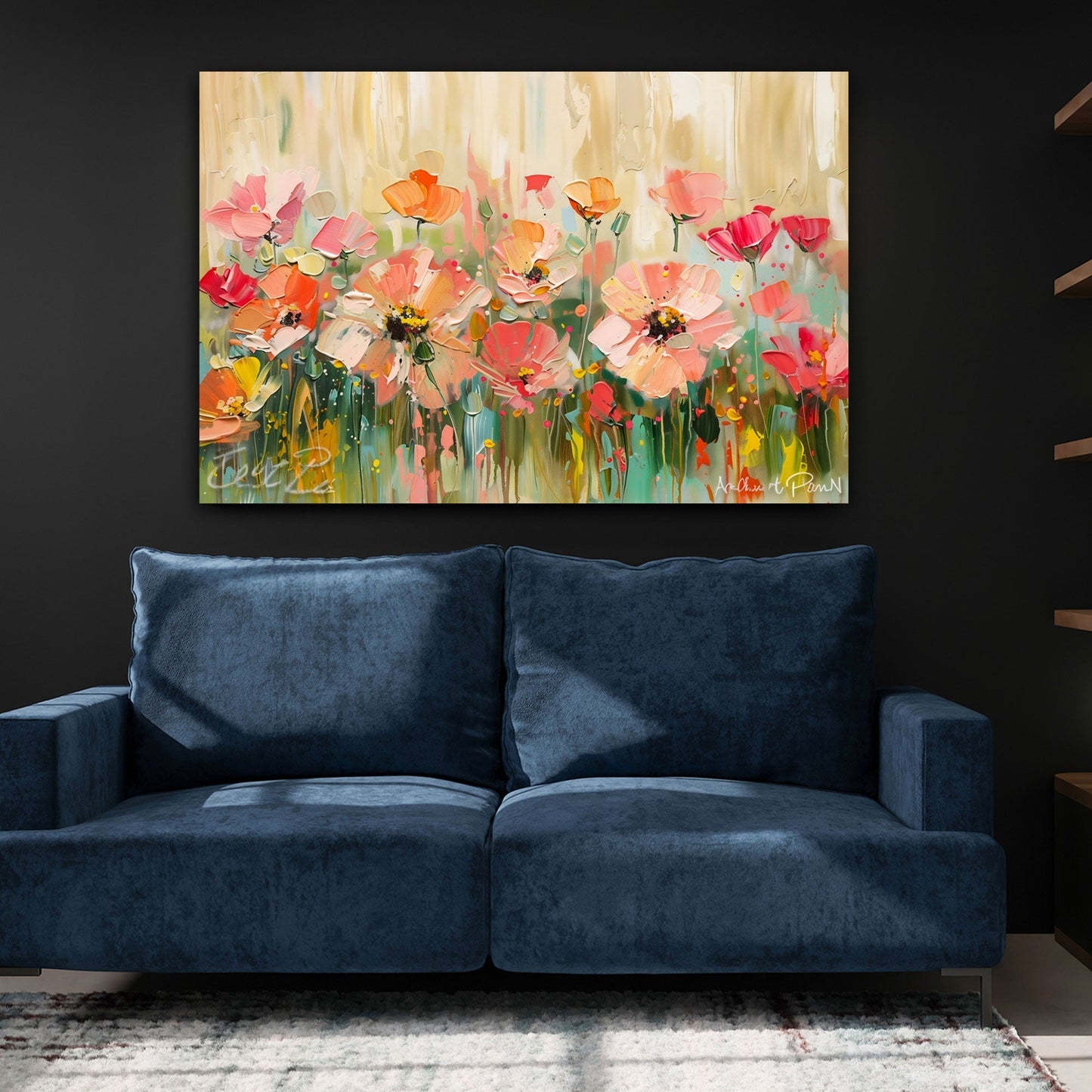Sommerliche Blumenwiese als Wandbild im Schlafzimmer