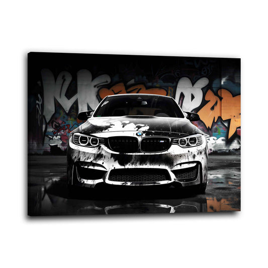 Sportwagen BMW mit Graffiti Hintergrund Wandbild