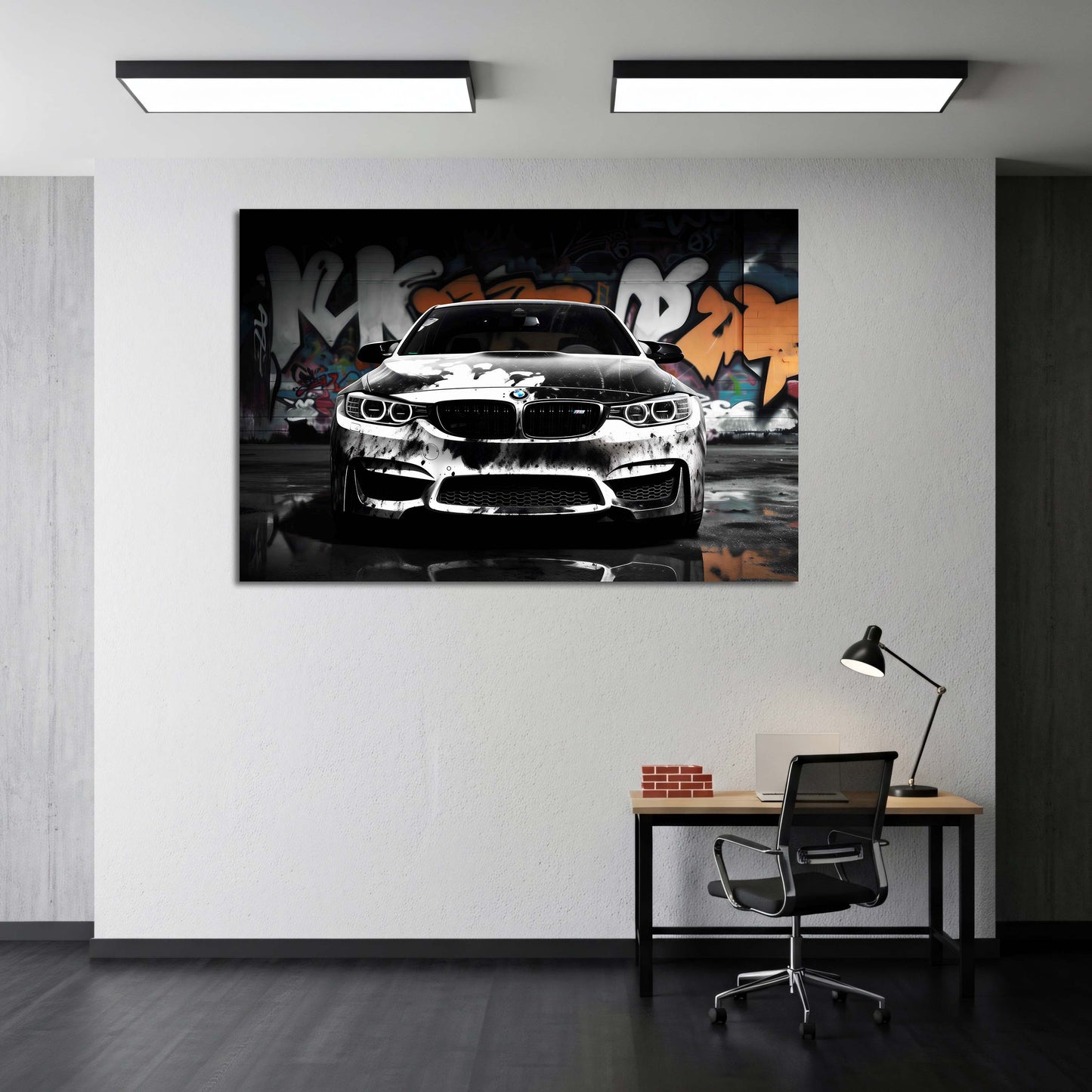 Sportwagen BMW mit Graffiti Hintergrund Wandbild