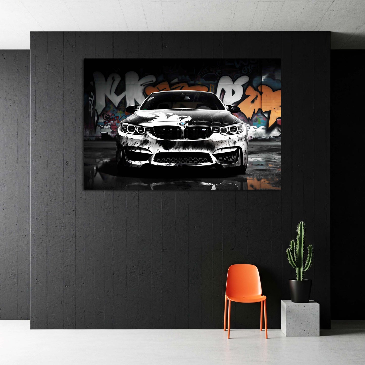 Sportwagen BMW mit Graffiti Hintergrund Wandbild