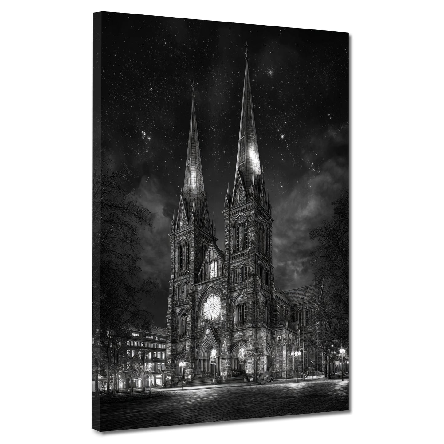 St. Petri Dom Bremen bei Sternenhimmel schwarz weiß Wandbild