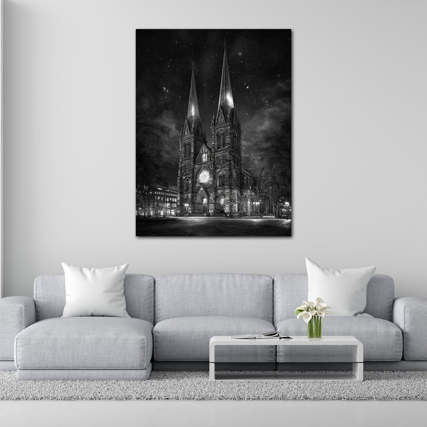 St. Petri Dom Bremen bei Sternenhimmel schwarz weiß Wandbild