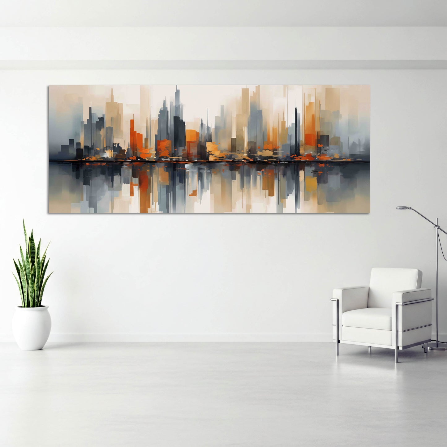 Stadt Panorama Hochhäuser Farbenspiel Spiegelung abstrakt Wandbild