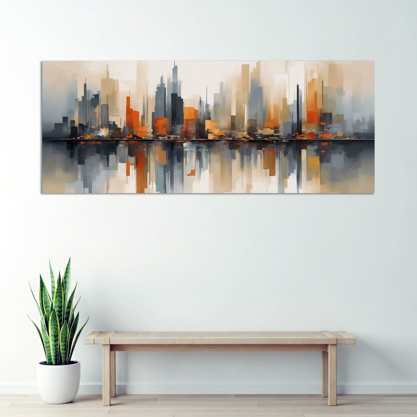 Stadt Panorama Hochhäuser Farbenspiel Spiegelung abstrakt Wandbild