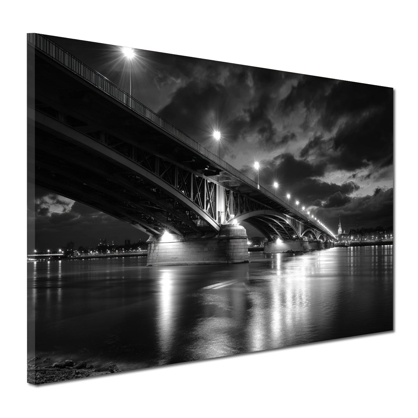 Stadtpanorama Theodor-Heuss-Brücke Mainz schwarz weiß Wandbild