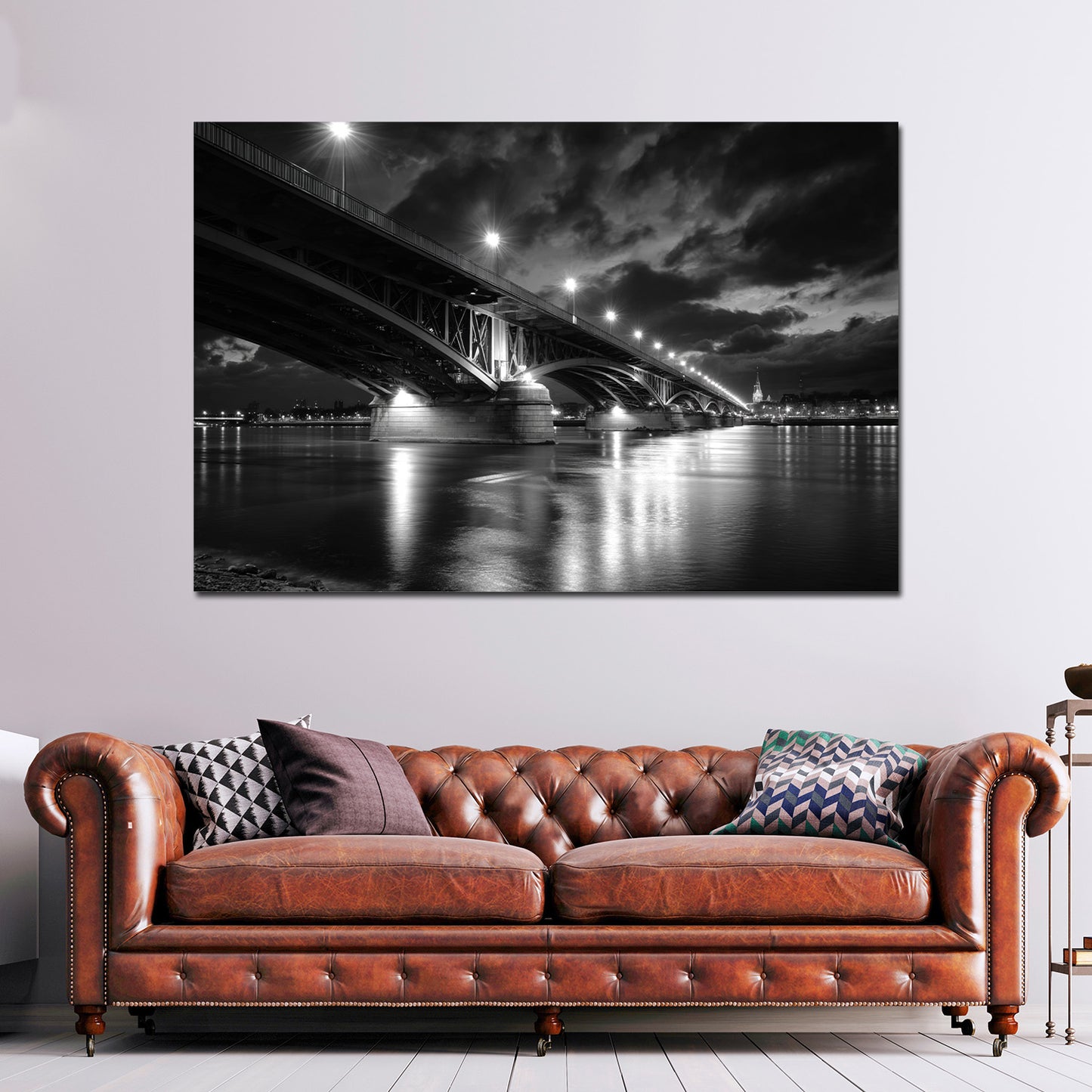 Stadtpanorama Theodor-Heuss-Brücke Mainz schwarz weiß Wandbild