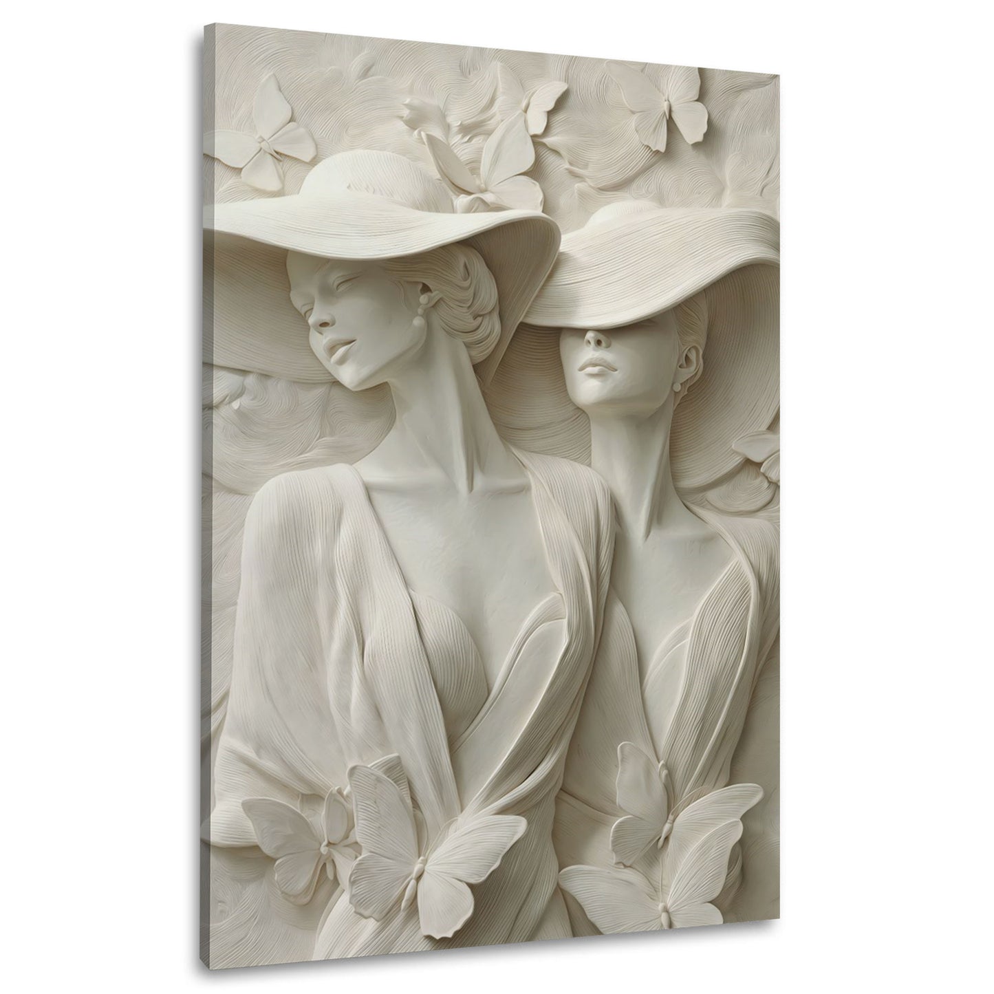 Stilvolle Damen Skulptur mit Hüten und Schmetterlingen Wandbild