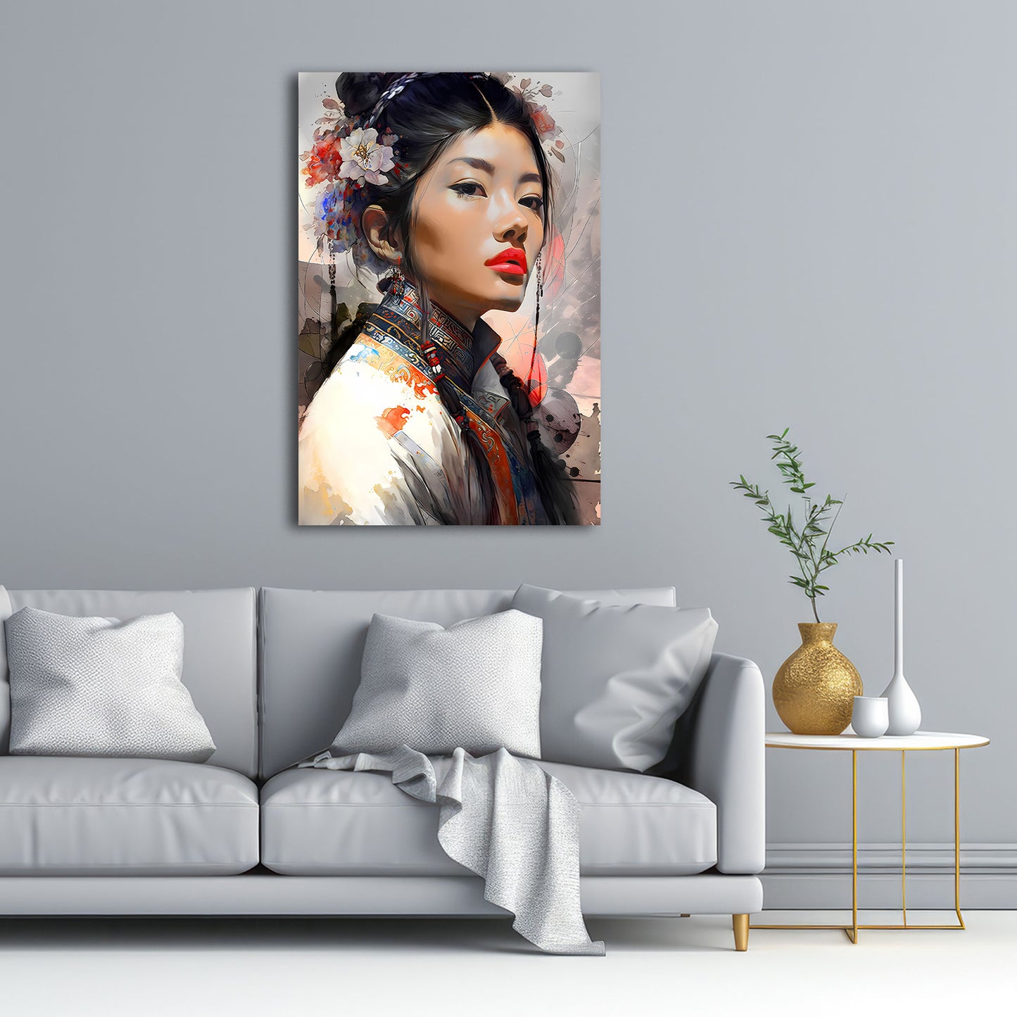 Stolze Frau asiatisch rote Lippen modern Wandbild