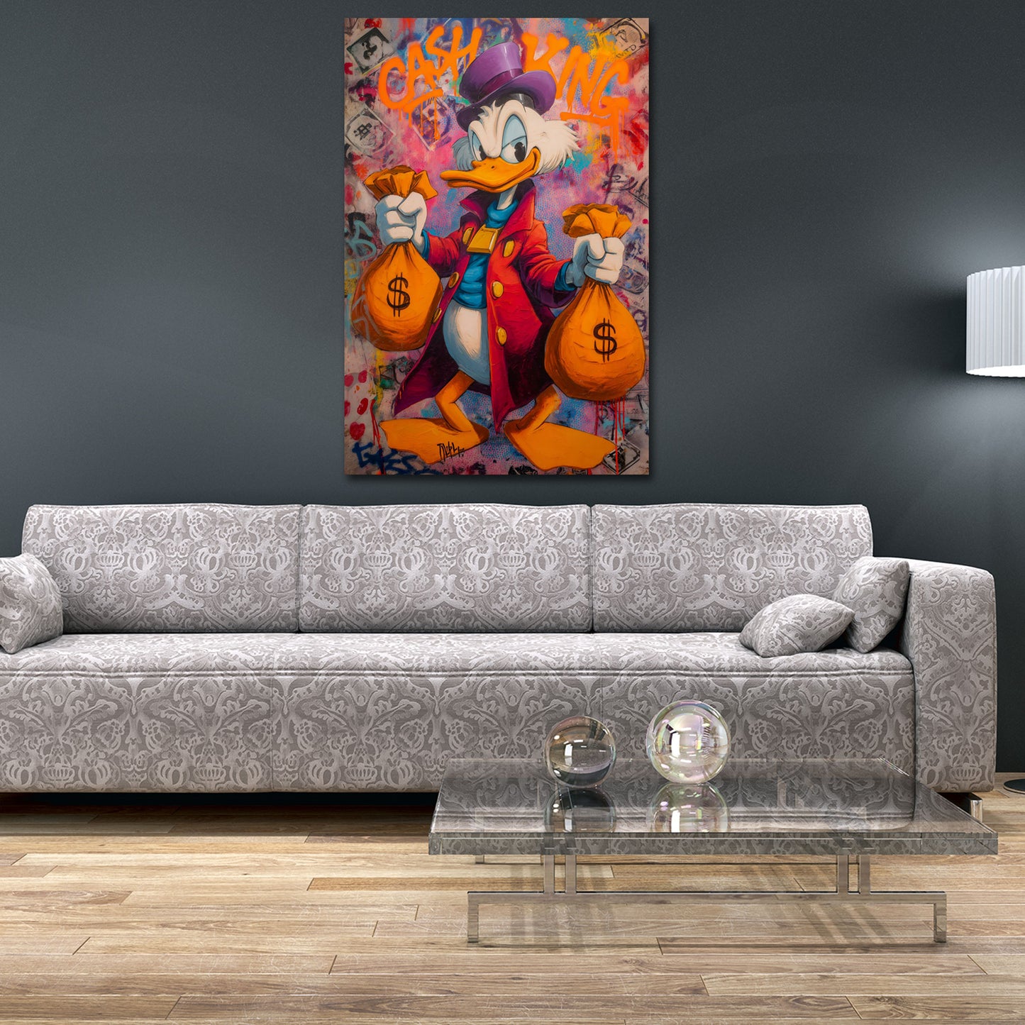Street Art Comic Ente Business Erfolg Dollar Taschen Wandbild