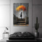 Street Art Kind auf Treppe mit Regenschirm Wandbild