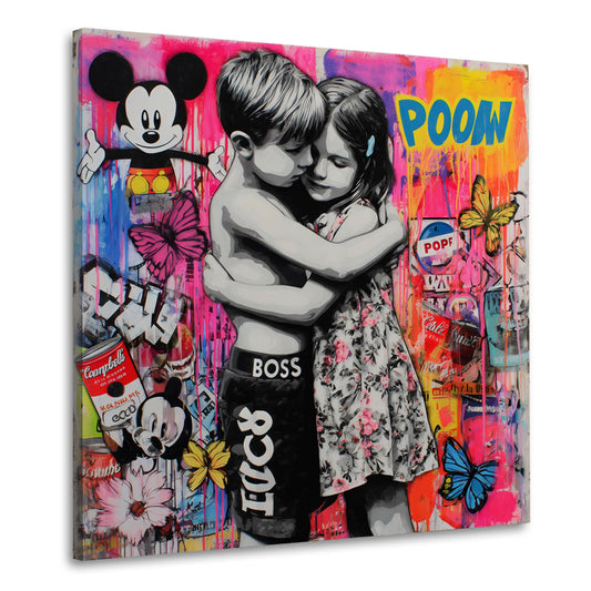 Street Art Kinder Umarmung Collage Comic Wandbild