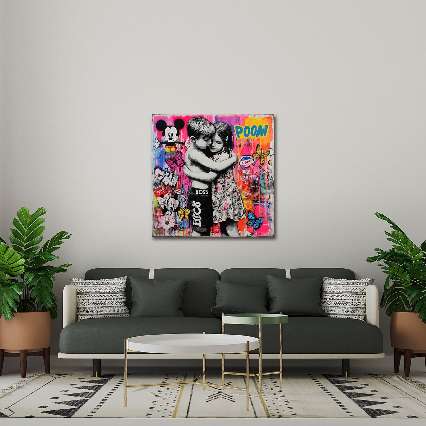 Street Art Kinder Umarmung Collage Comic Wandbild