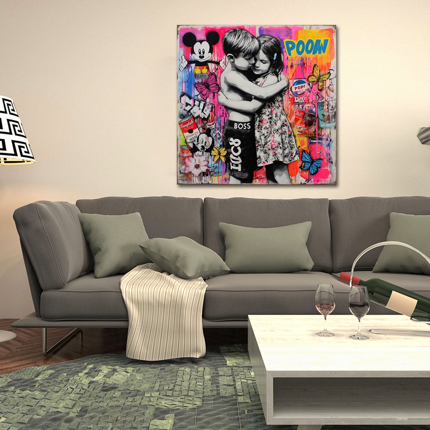 Street Art Kinder Umarmung Collage Comic Wandbild