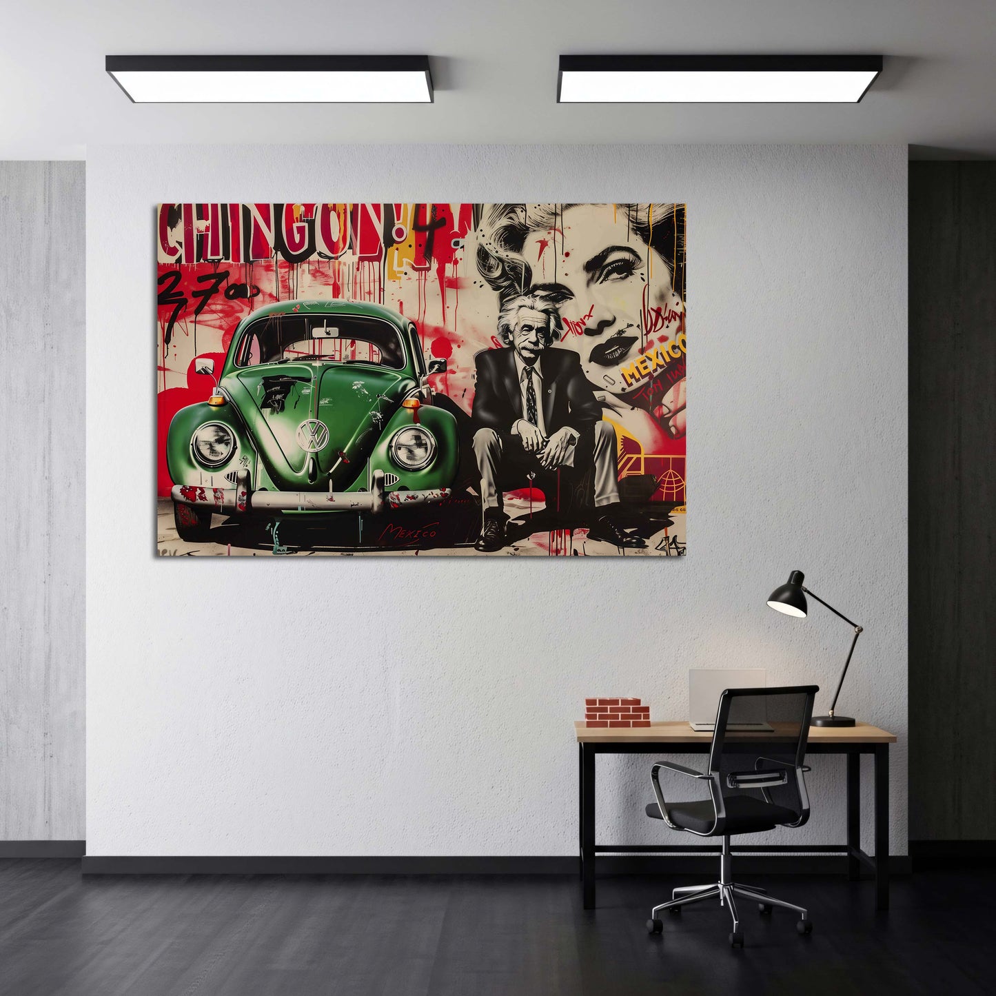 Street Art VW Oldtimer vor mexikanischer Wand mit Ikonen Wandbild