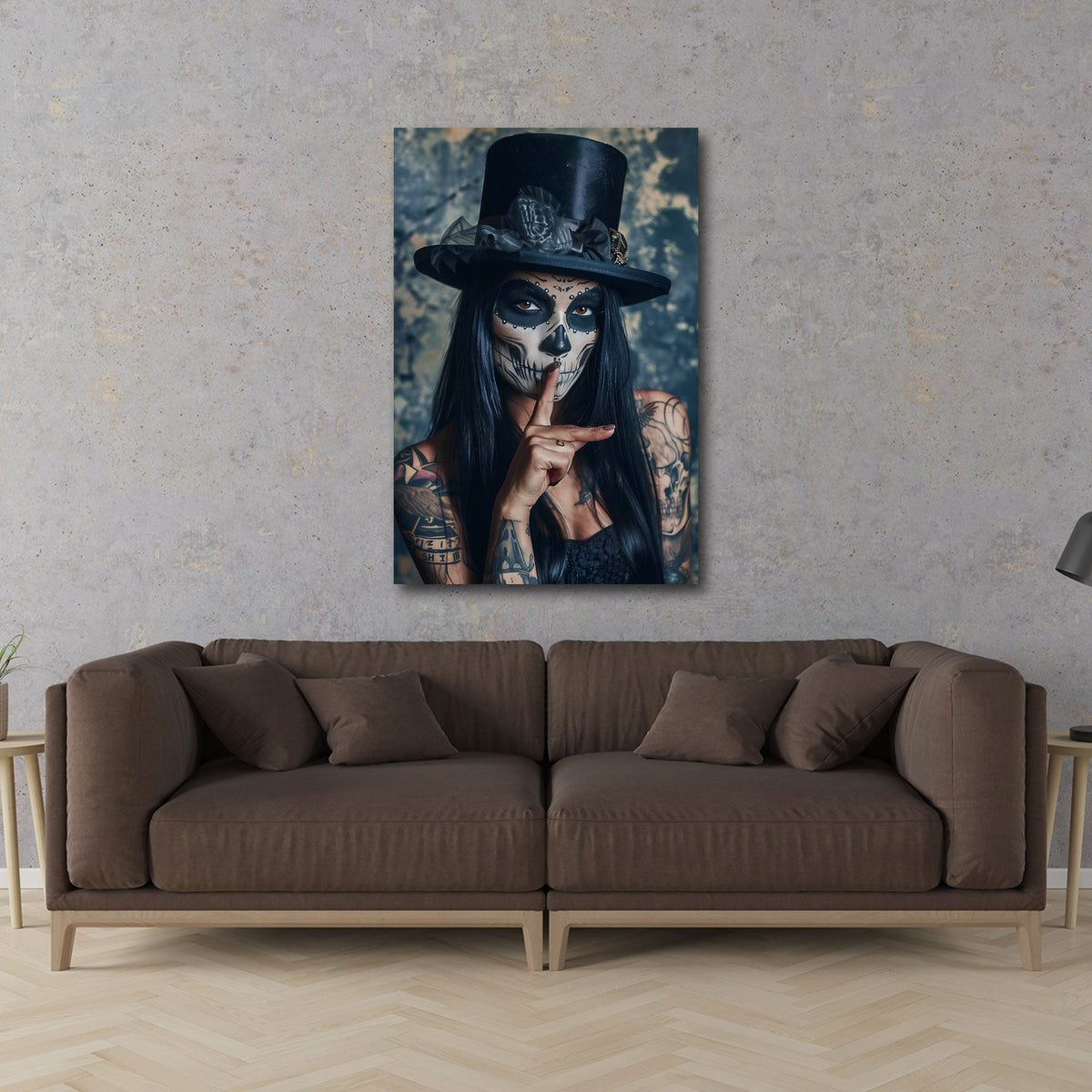 Porträt Wandbild im Hochformat im Wohnraum