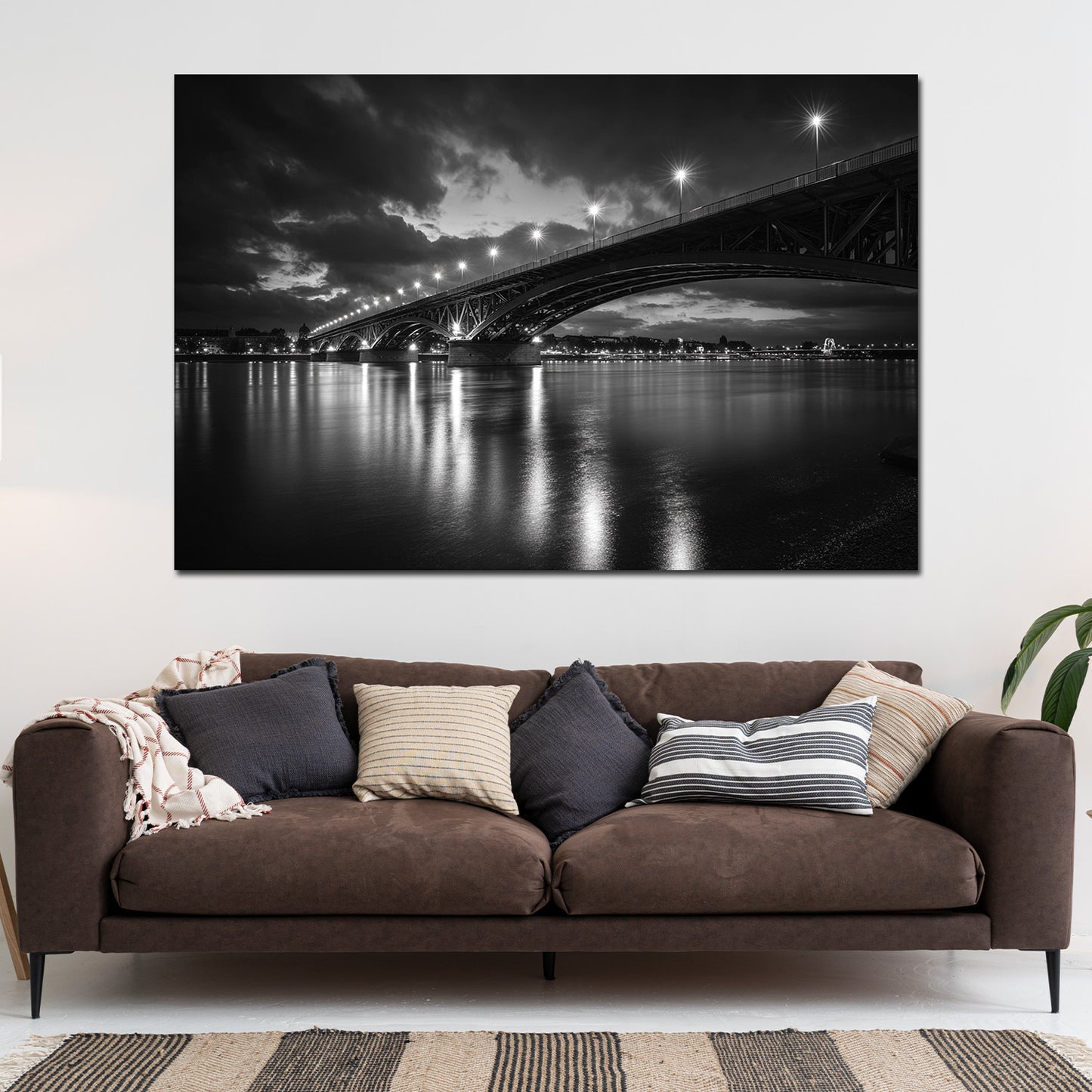 Theodor-Heuss-Brücke Mainz Sonnenuntergang schwarz weiß Wandbild