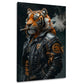 Wandbild Tiger als Biker in schwarzer Lederjacke vor dunklem Grund auf Leinwand