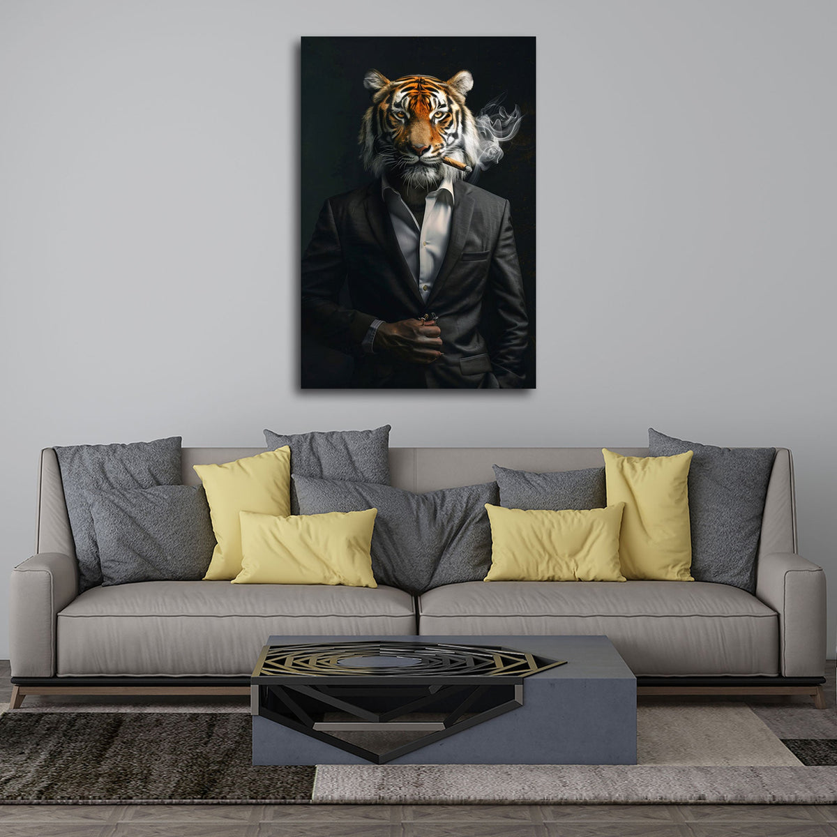 Tier im Anzug Wandbild im Hochformat im Arbeitszimmer