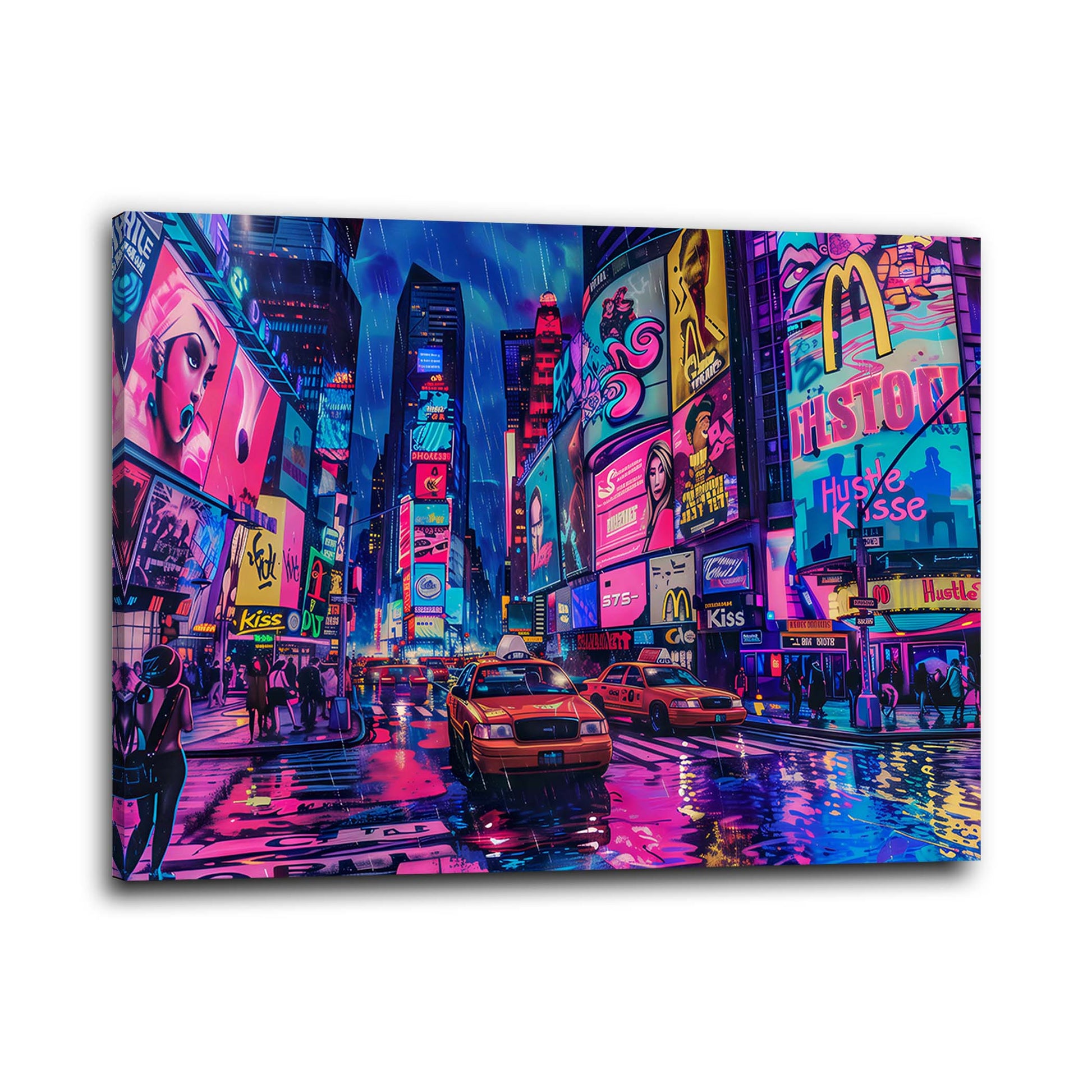 Times Square im Regen Neon Graffiti Wandbild